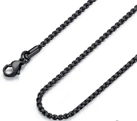 Mens Womens Stainless Steel Black Rolo Cable Chain Necklace, Wide 2/3/4/5mm