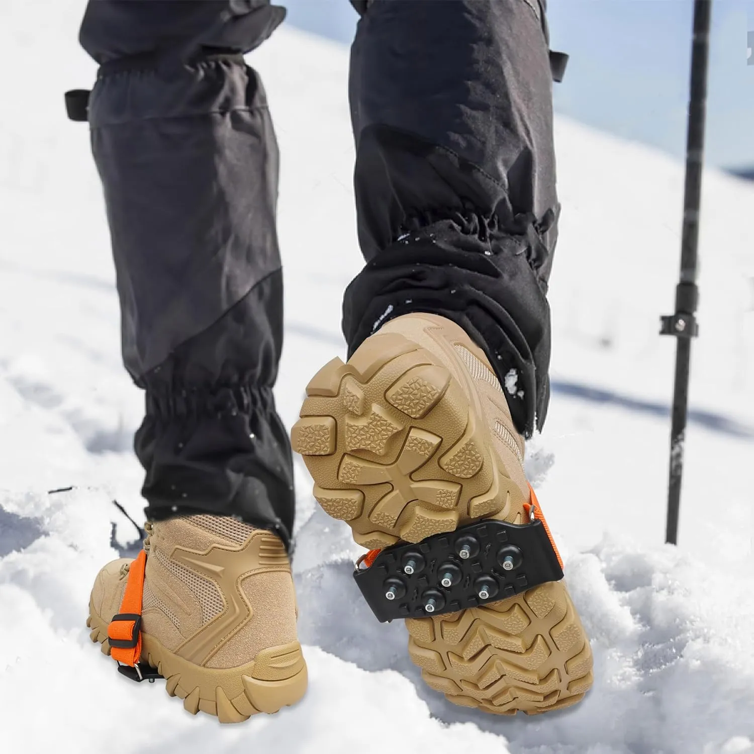 Mid-Sole Ice Cleats Crampons Snow Traction Cleats for Shoes and Boots Non-Slip Crampons with Adjustable Straps 7 Tungsten Studs for Secure Grip for Walking Jogging Hiking