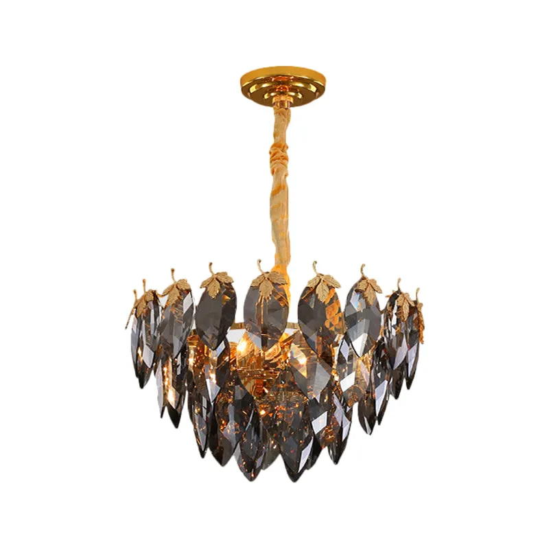 Modern Gold Crystal Leaf Suspension 4-Head Chandelier Lamp for Coffee Shop
