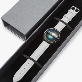 Montre à quartz avec bracelet en cuir ultra-fin  (noir avec indicateurs) "Déluge en bocal" (163)