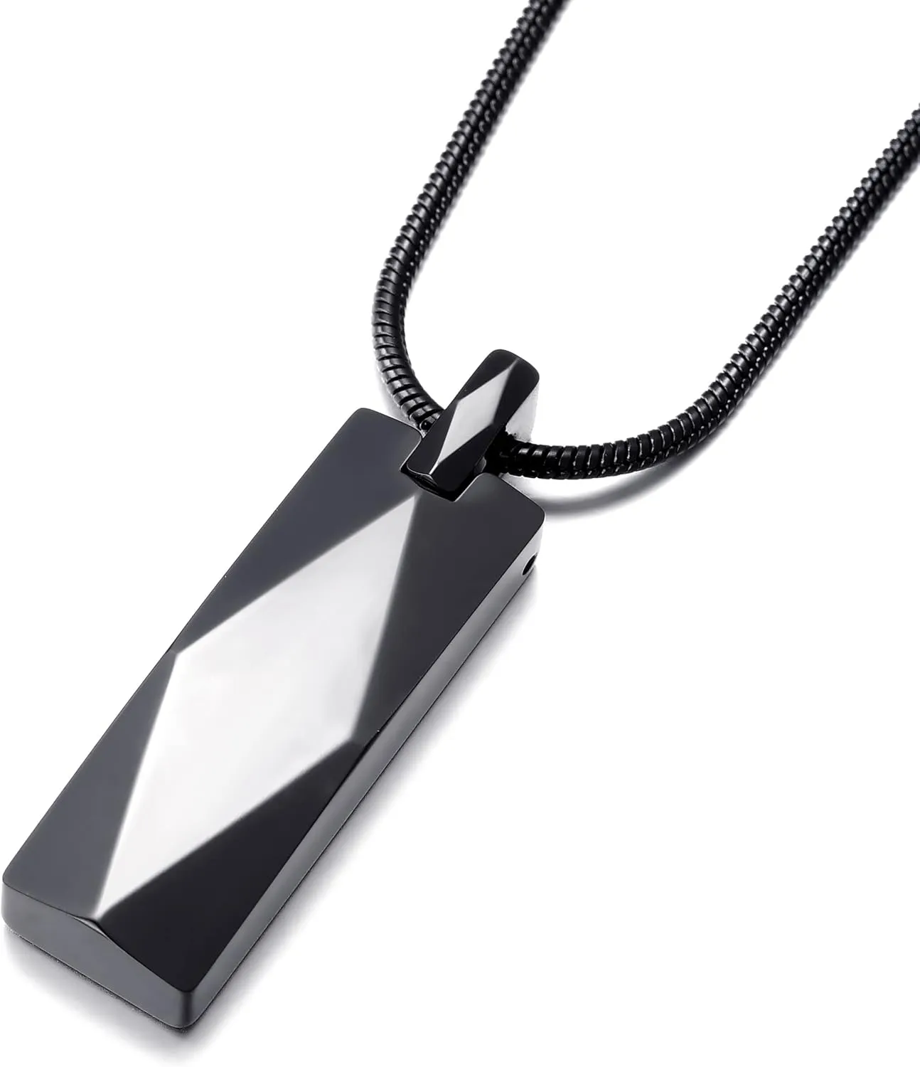 MOO&LEE Tungsten Carbide Bar Pendant Necklace for Men Women Stainless Steel Snake Chain