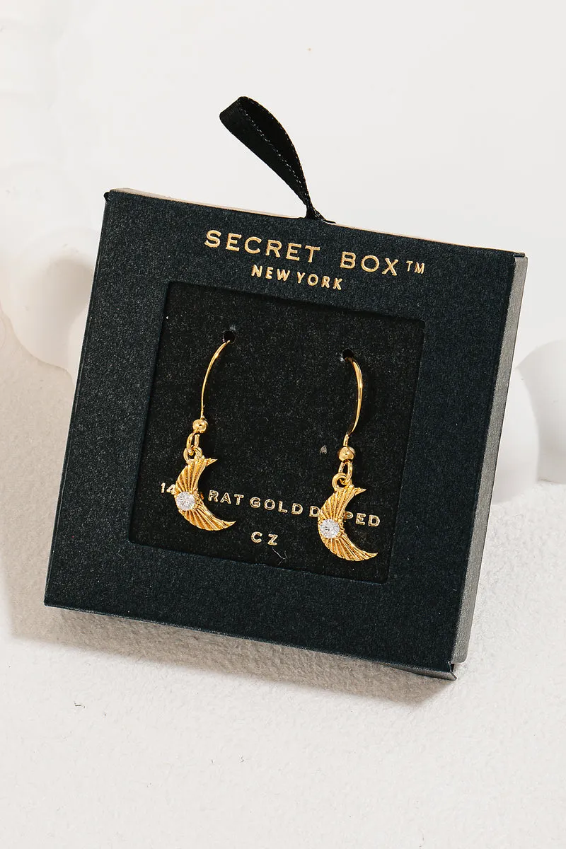 Moon with Rhinestone Hook Earrings in Gold