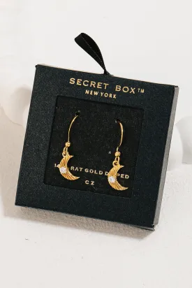 Moon with Rhinestone Hook Earrings in Gold