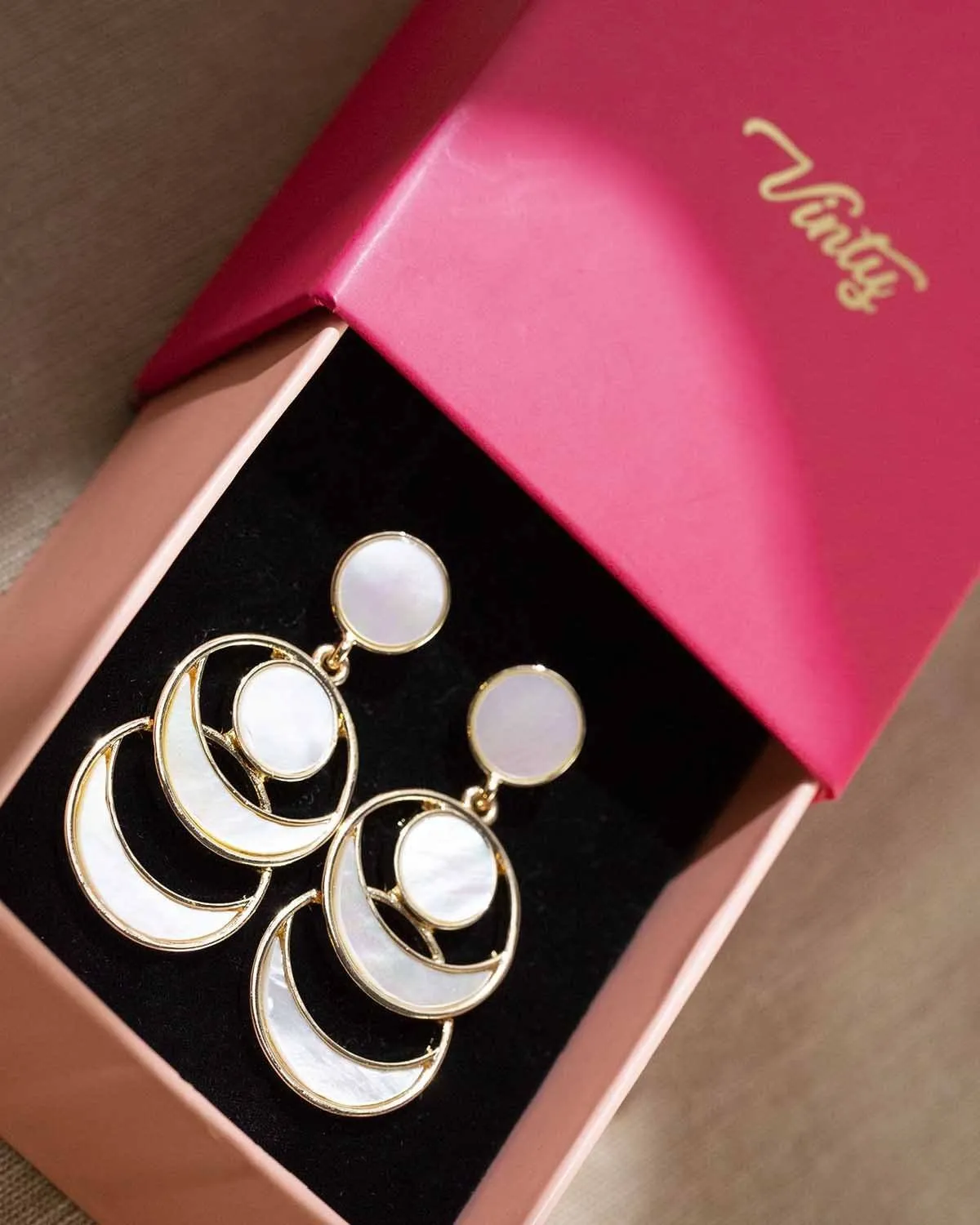 Mother of Pearl Crescent Moon Dangle Earrings