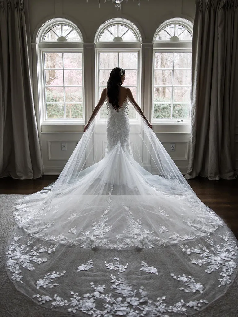Non-traditional Wedding Veil Floral Lace Cathedral Veil Bridal Veil