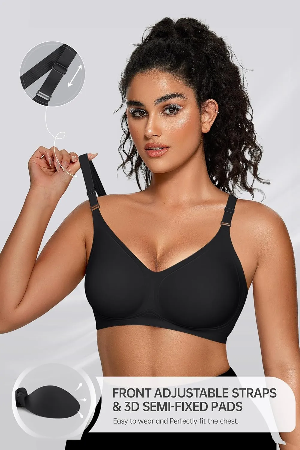 OEAK Womens Seamless Bras Comfortable Bra No Underwire Full Support Bralette Push Up Plus Size V Neck Sleeping Tshirt Bras