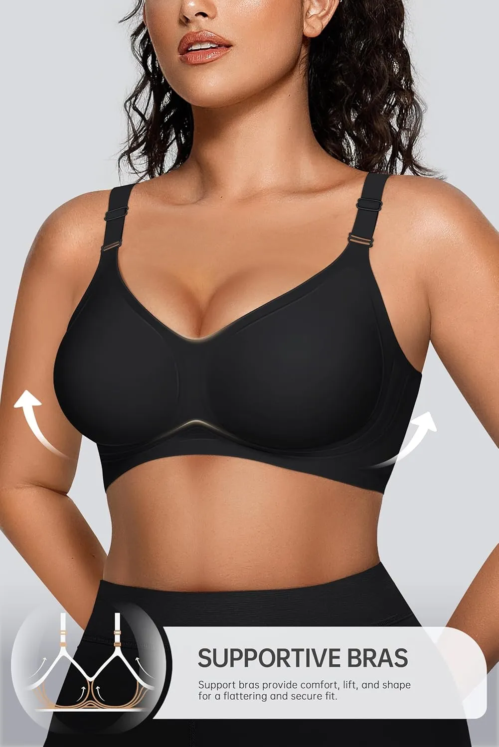 OEAK Womens Seamless Bras Comfortable Bra No Underwire Full Support Bralette Push Up Plus Size V Neck Sleeping Tshirt Bras