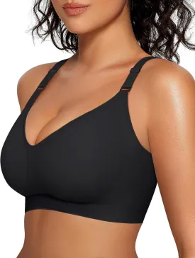 OEAK Womens Seamless Bras Comfortable Bra No Underwire Full Support Bralette Push Up Plus Size V Neck Sleeping Tshirt Bras