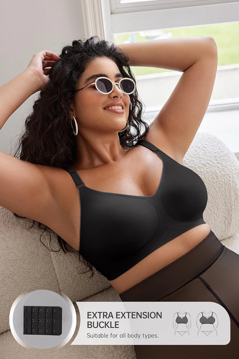 OEAK Womens Seamless Bras Comfortable Bra No Underwire Full Support Bralette Push Up Plus Size V Neck Sleeping Tshirt Bras