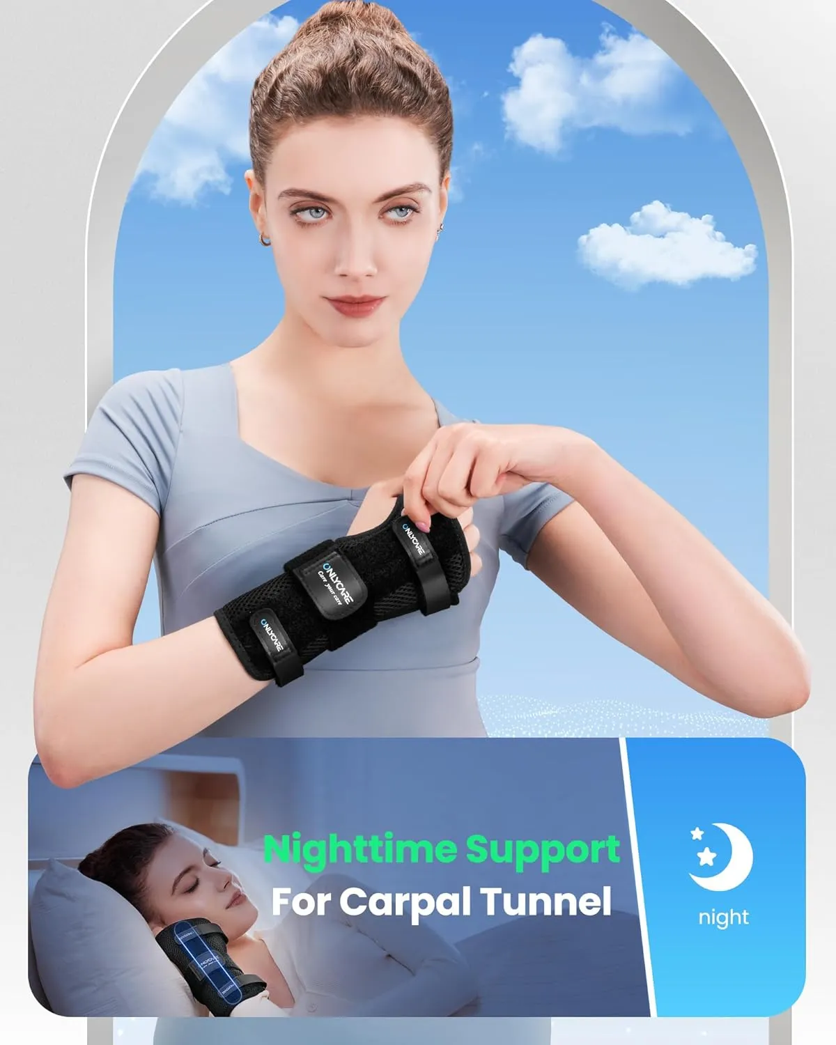 ONLYCARE Carpal Tunnel Wrist Brace with Splint for Right Hand, Adjustable Wrist Guard Night Support,Metal Splint Stabilizer, Hand Brace for Sprain, Arthritis, Tendonitis(Medium)
