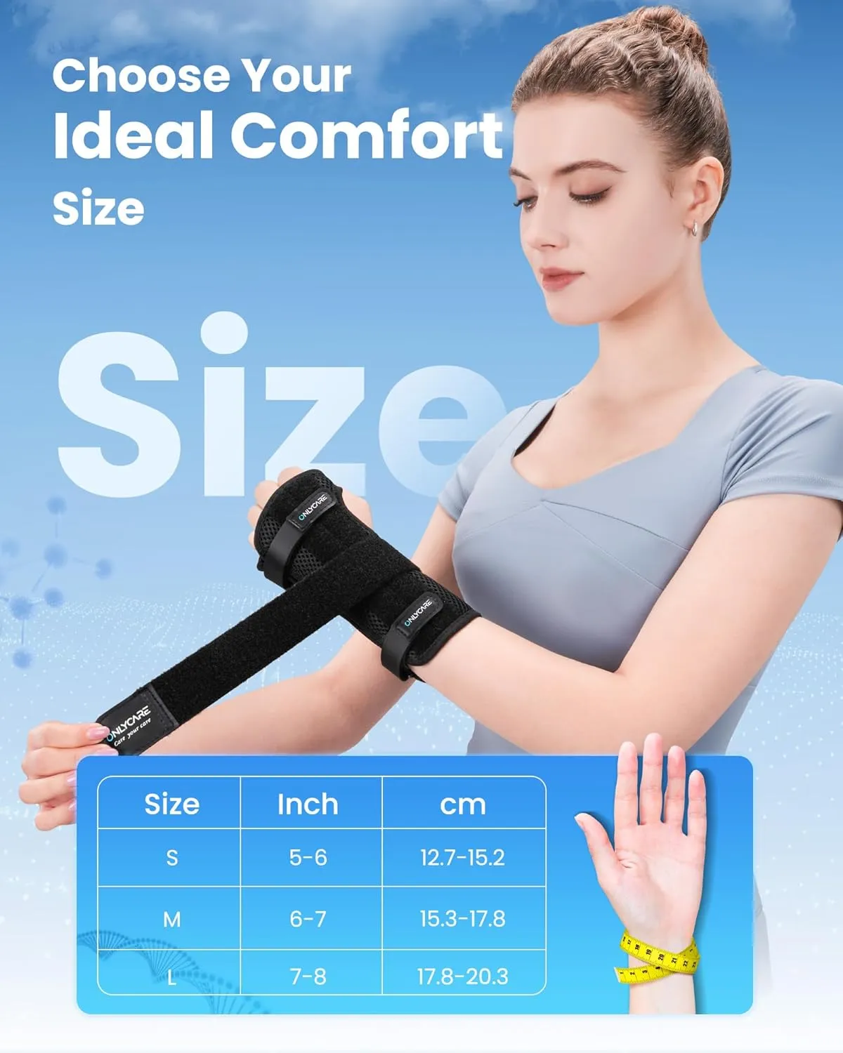 ONLYCARE Carpal Tunnel Wrist Brace with Splint for Right Hand, Adjustable Wrist Guard Night Support,Metal Splint Stabilizer, Hand Brace for Sprain, Arthritis, Tendonitis(Medium)
