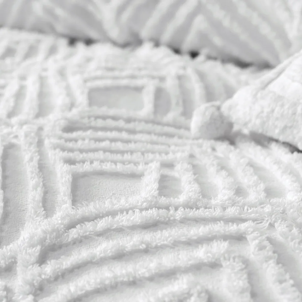 Palm Springs Ogee Tufted 100% Cotton Duvet Cover Set White