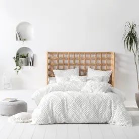 Palm Springs Ogee Tufted 100% Cotton Duvet Cover Set White
