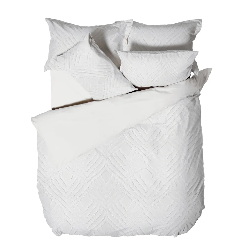 Palm Springs Ogee Tufted 100% Cotton Duvet Cover Set White