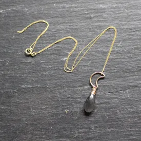 Petite Gilded Moon Necklace with Labradorite 9ct