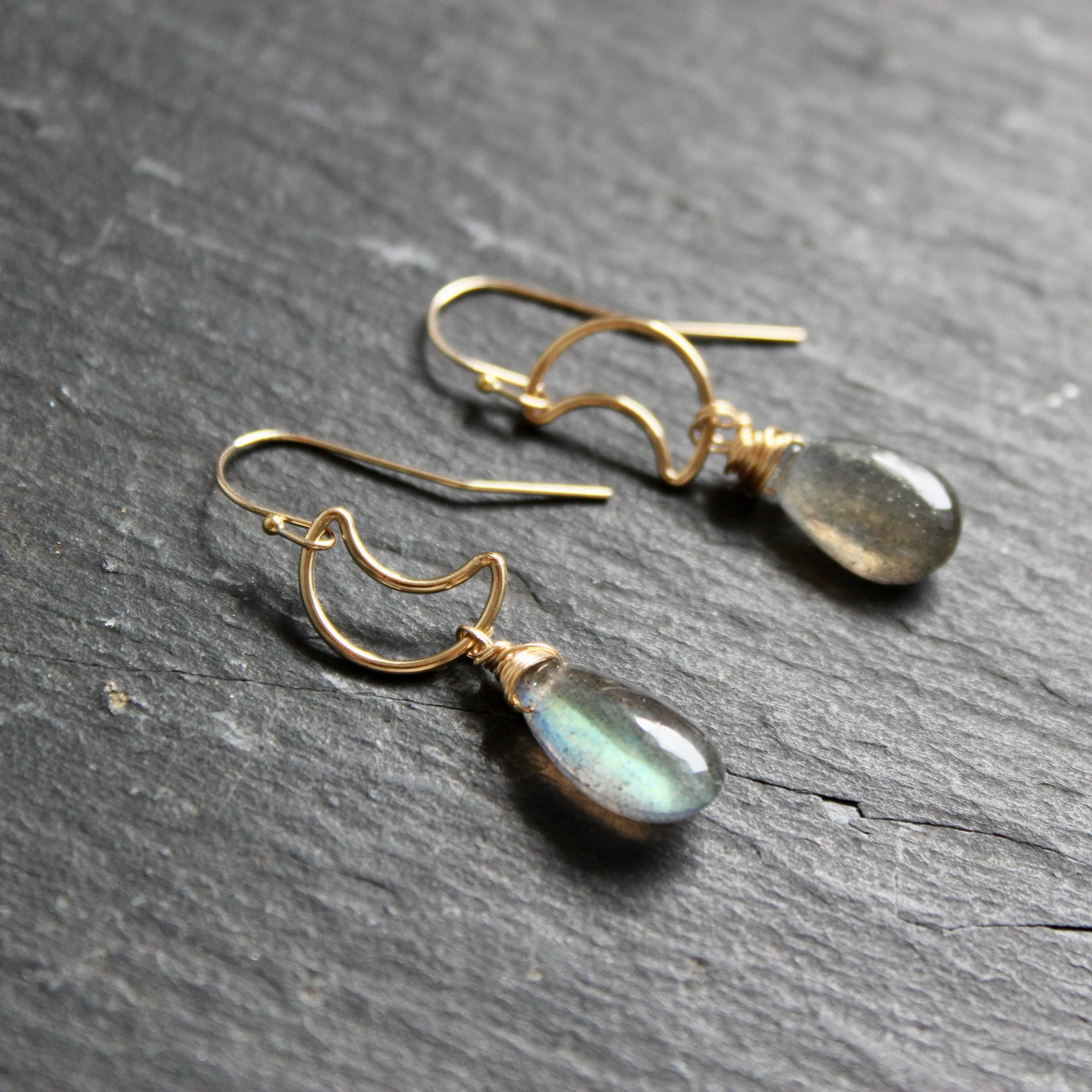 Petite Gilded Moon Necklace with Labradorite 9ct