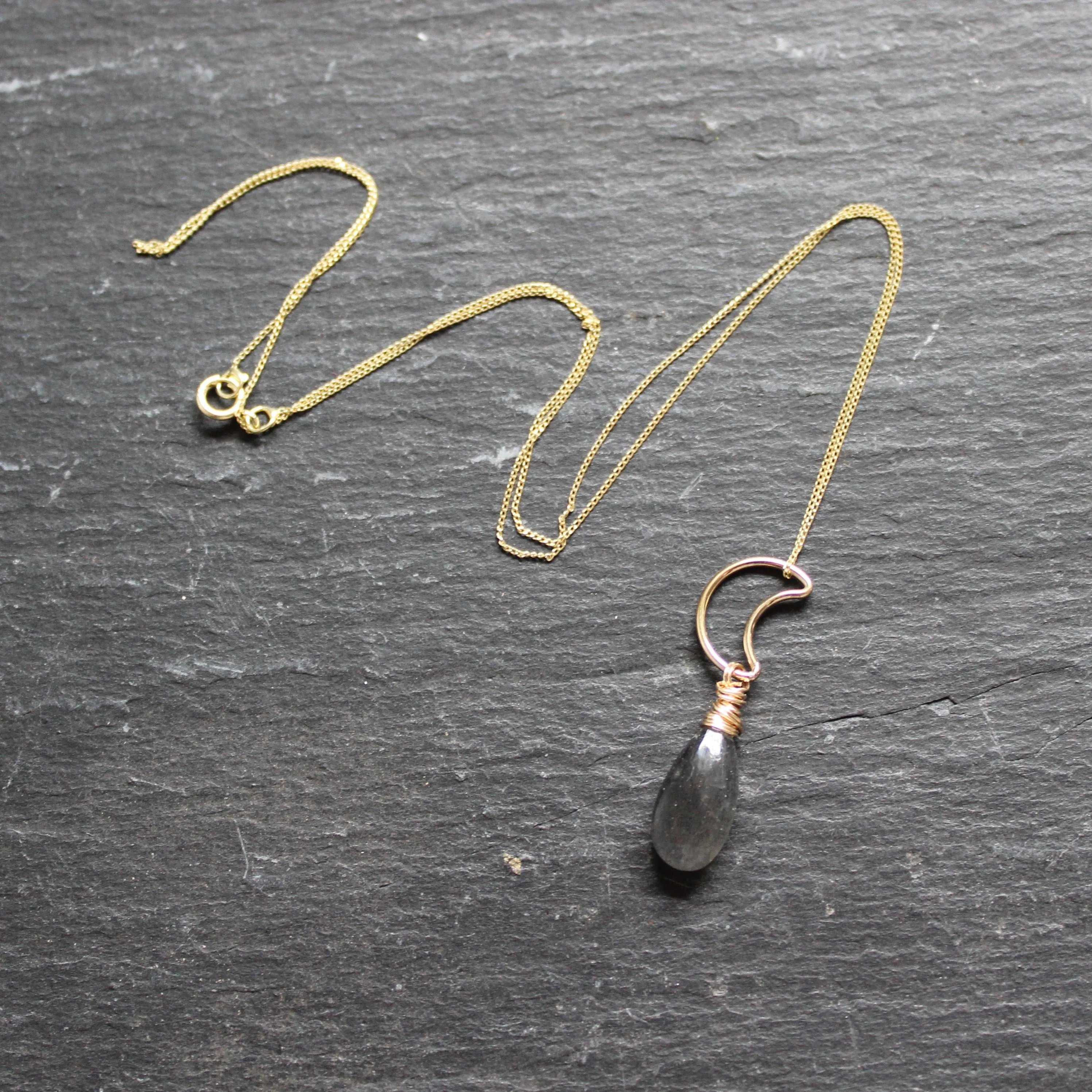 Petite Gilded Moon Necklace with Labradorite 9ct