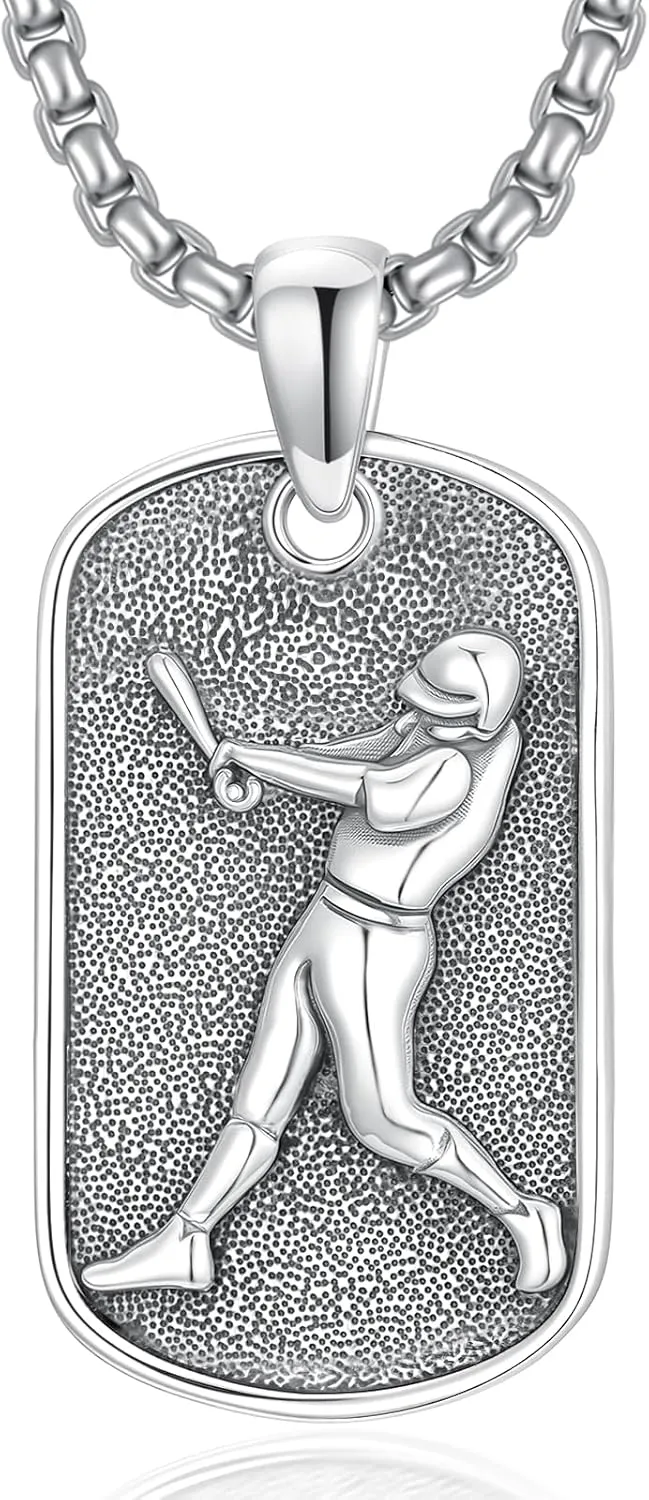PROESS Baseball/Basketball/Softball/Soccer Necklace for Men Sport Lovers Fans Sterling Silver Never Give Up Sports Necklace Sports Gift for Birthday Christmas