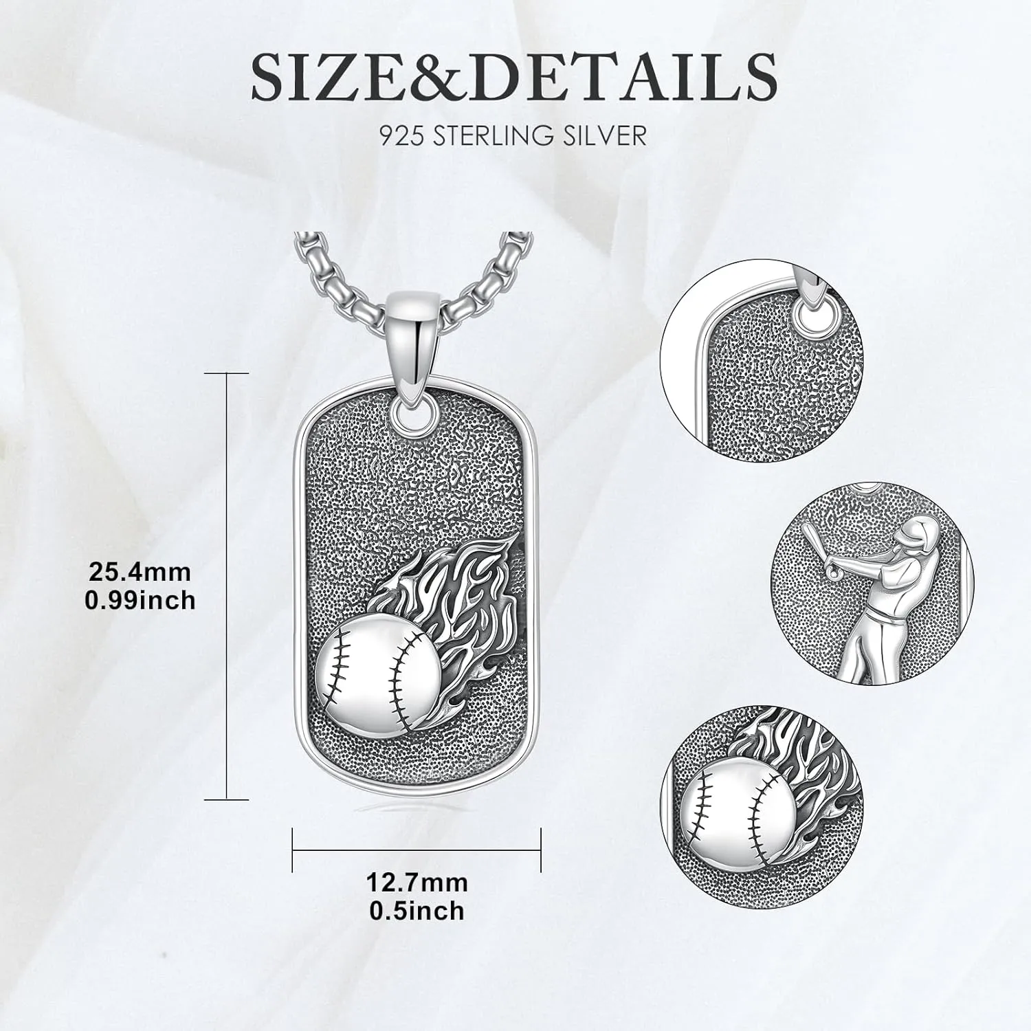 PROESS Baseball/Basketball/Softball/Soccer Necklace for Men Sport Lovers Fans Sterling Silver Never Give Up Sports Necklace Sports Gift for Birthday Christmas
