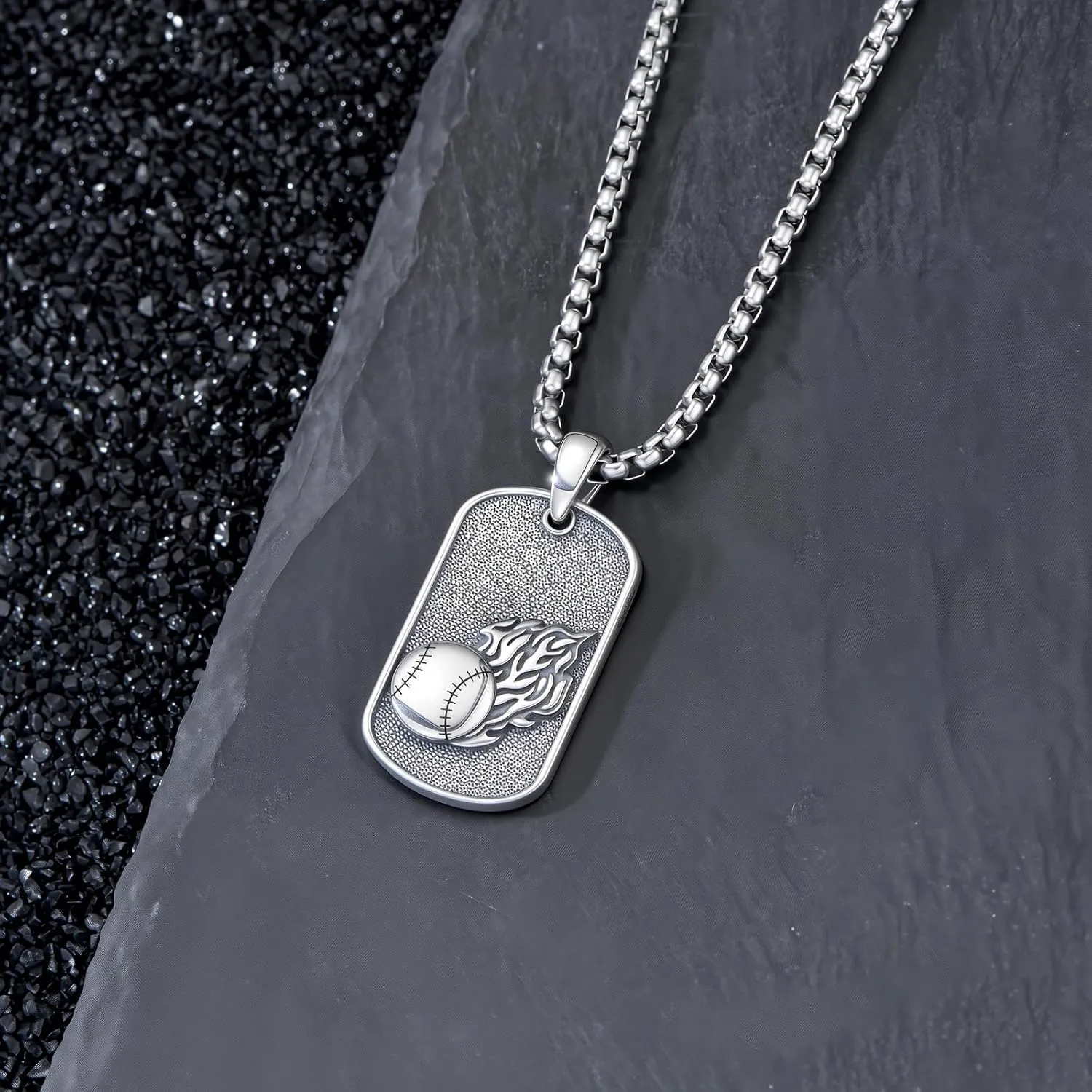 PROESS Baseball/Basketball/Softball/Soccer Necklace for Men Sport Lovers Fans Sterling Silver Never Give Up Sports Necklace Sports Gift for Birthday Christmas