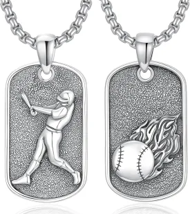 PROESS Baseball/Basketball/Softball/Soccer Necklace for Men Sport Lovers Fans Sterling Silver Never Give Up Sports Necklace Sports Gift for Birthday Christmas