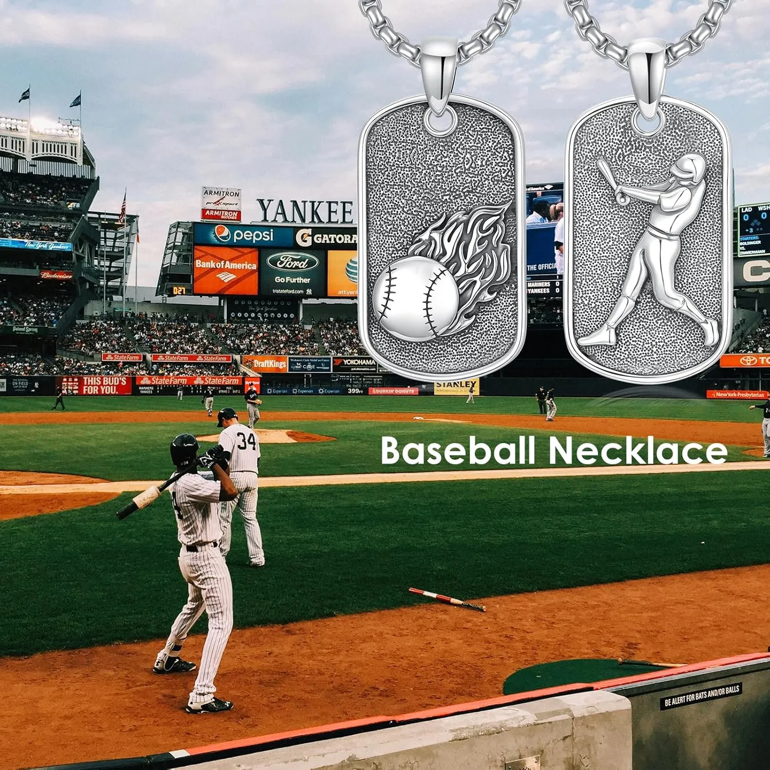 PROESS Baseball/Basketball/Softball/Soccer Necklace for Men Sport Lovers Fans Sterling Silver Never Give Up Sports Necklace Sports Gift for Birthday Christmas