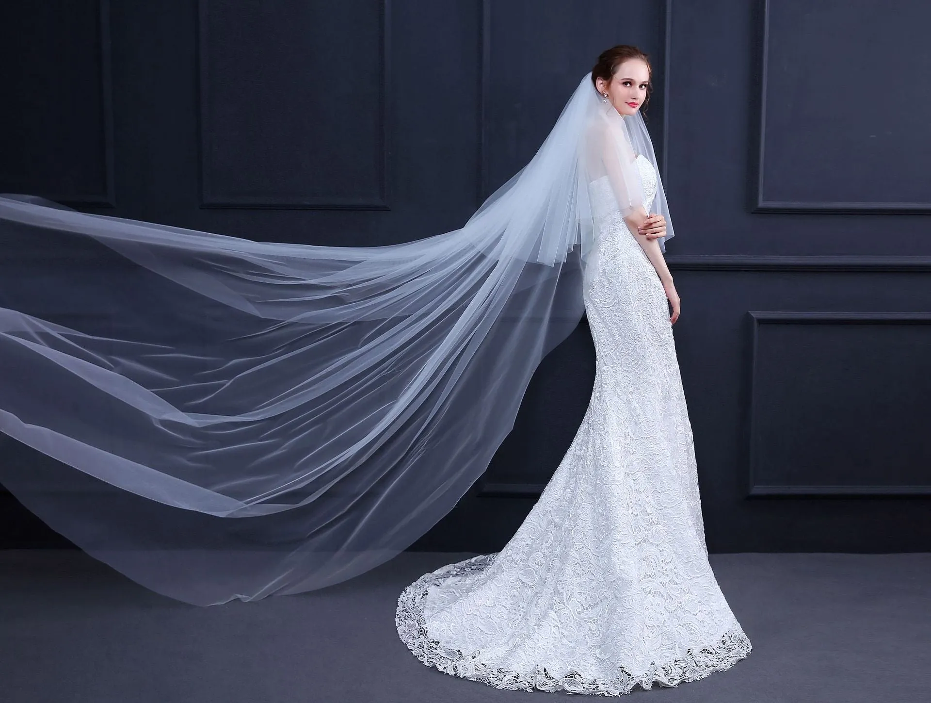 "Elisha" - Simple 2-Tier Cathedral Bridal Veil - Available in White and Ivory