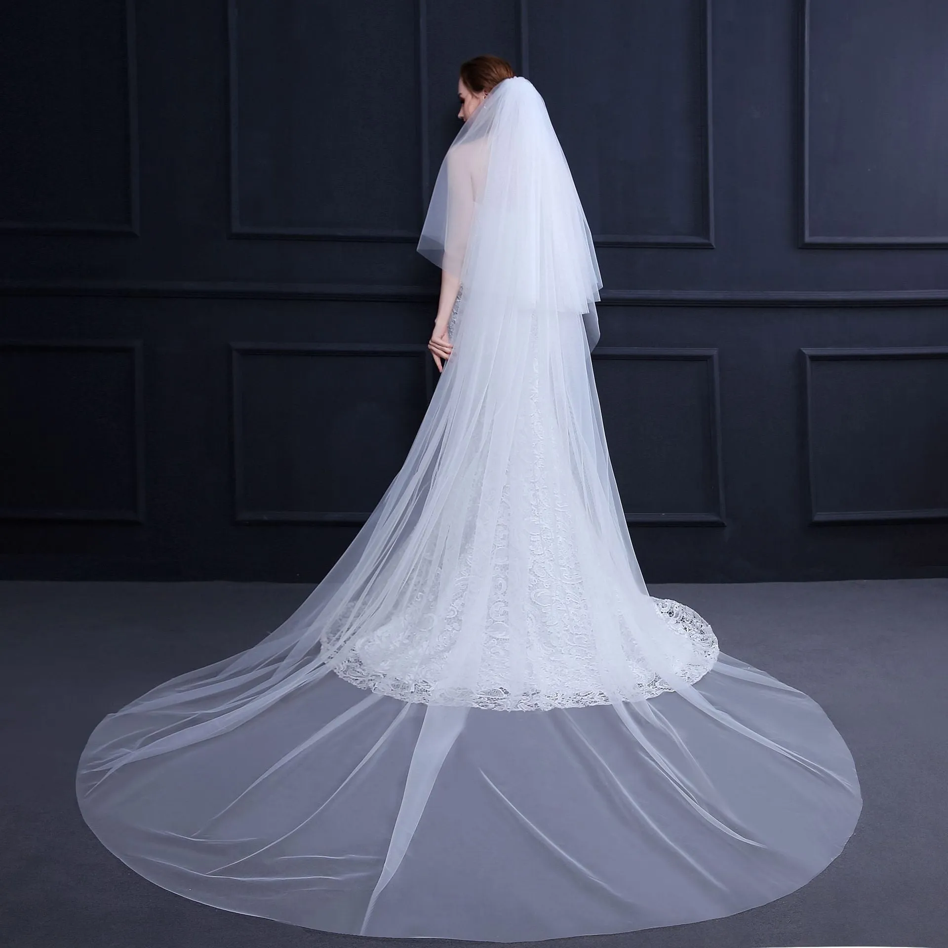 "Elisha" - Simple 2-Tier Cathedral Bridal Veil - Available in White and Ivory