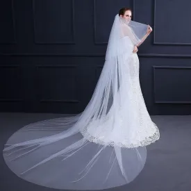 "Elisha" - Simple 2-Tier Cathedral Bridal Veil - Available in White and Ivory