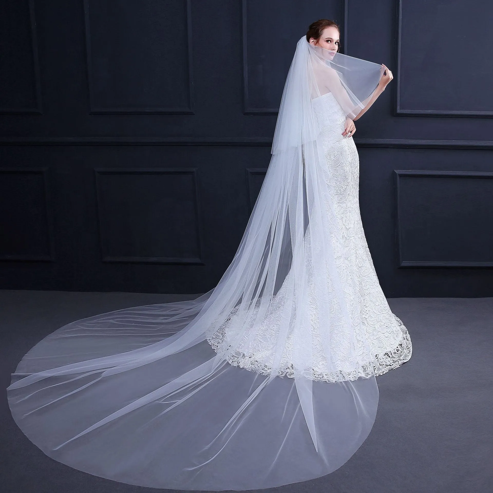 "Elisha" - Simple 2-Tier Cathedral Bridal Veil - Available in White and Ivory