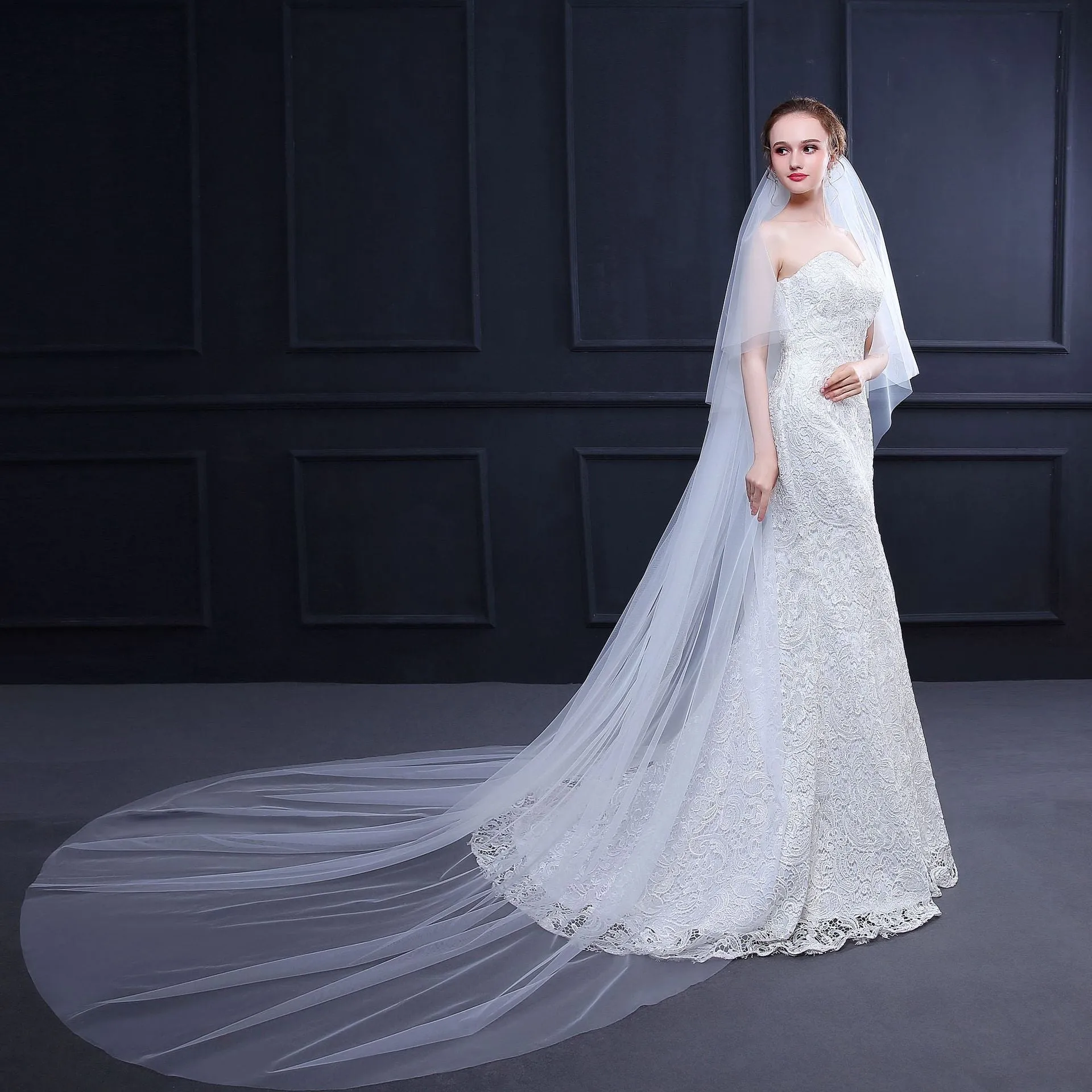 "Elisha" - Simple 2-Tier Cathedral Bridal Veil - Available in White and Ivory