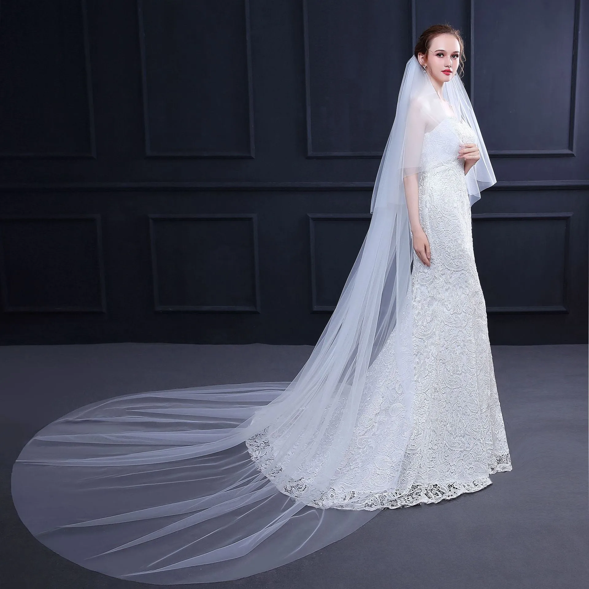"Elisha" - Simple 2-Tier Cathedral Bridal Veil - Available in White and Ivory
