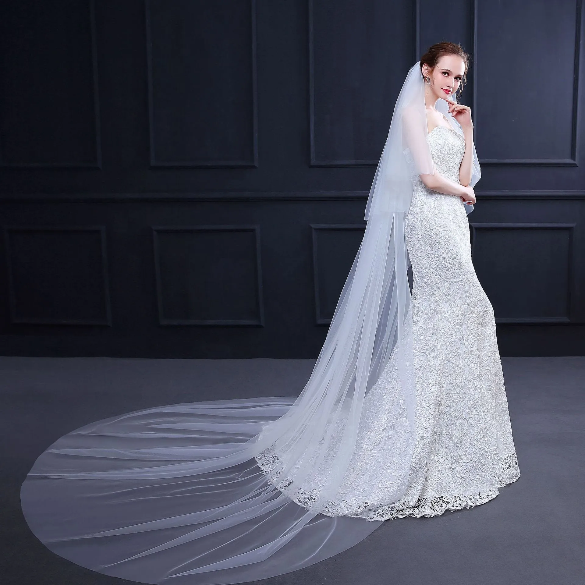"Elisha" - Simple 2-Tier Cathedral Bridal Veil - Available in White and Ivory