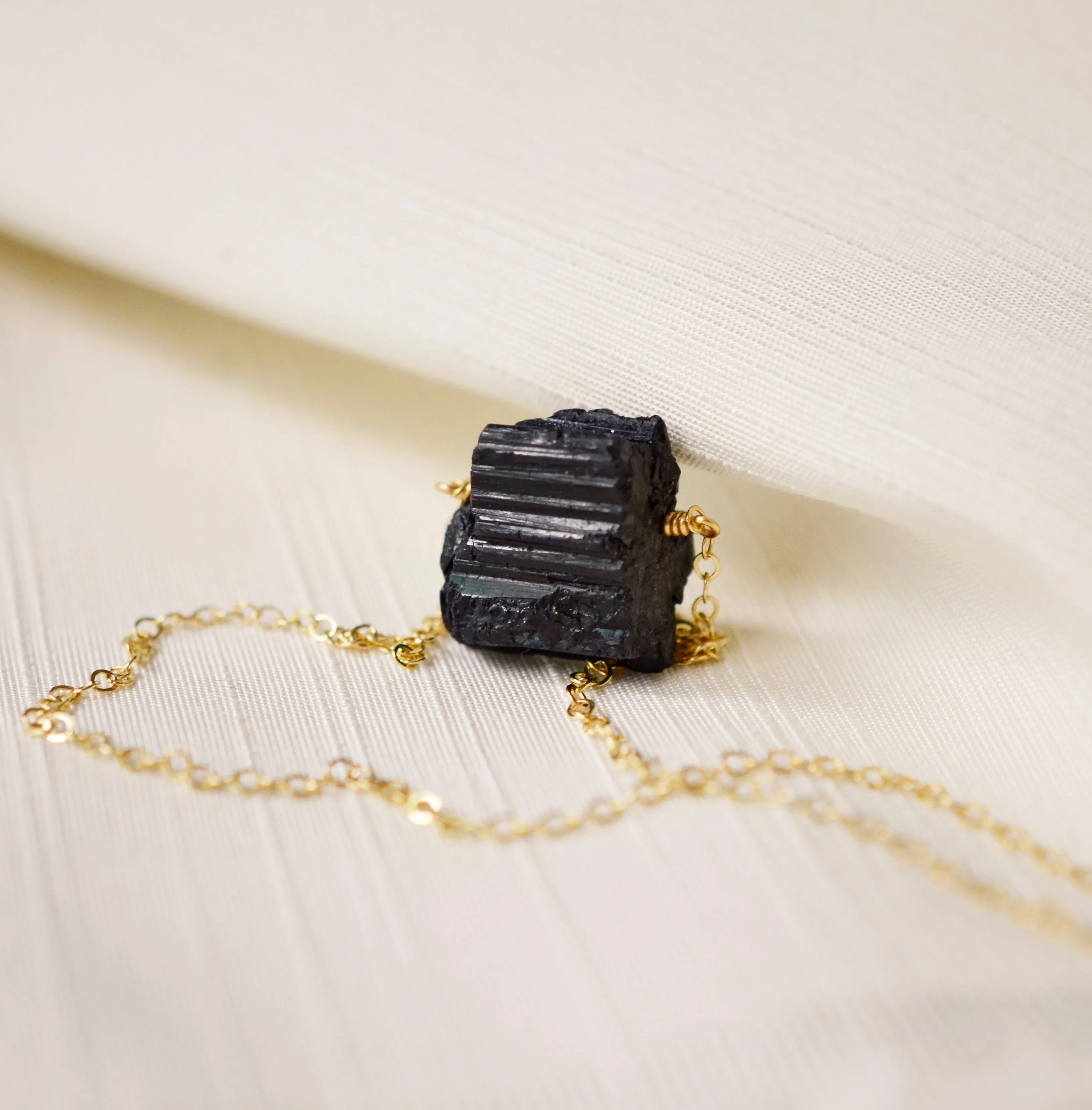 Raw Black Tourmaline Necklace with Sterling Silver or 14k Gold Filled Chain