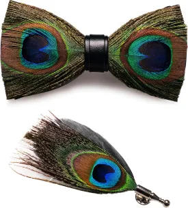 RBOCOTT Handmade Feather Pre-tied Bow tie and Brooch Sets for Men