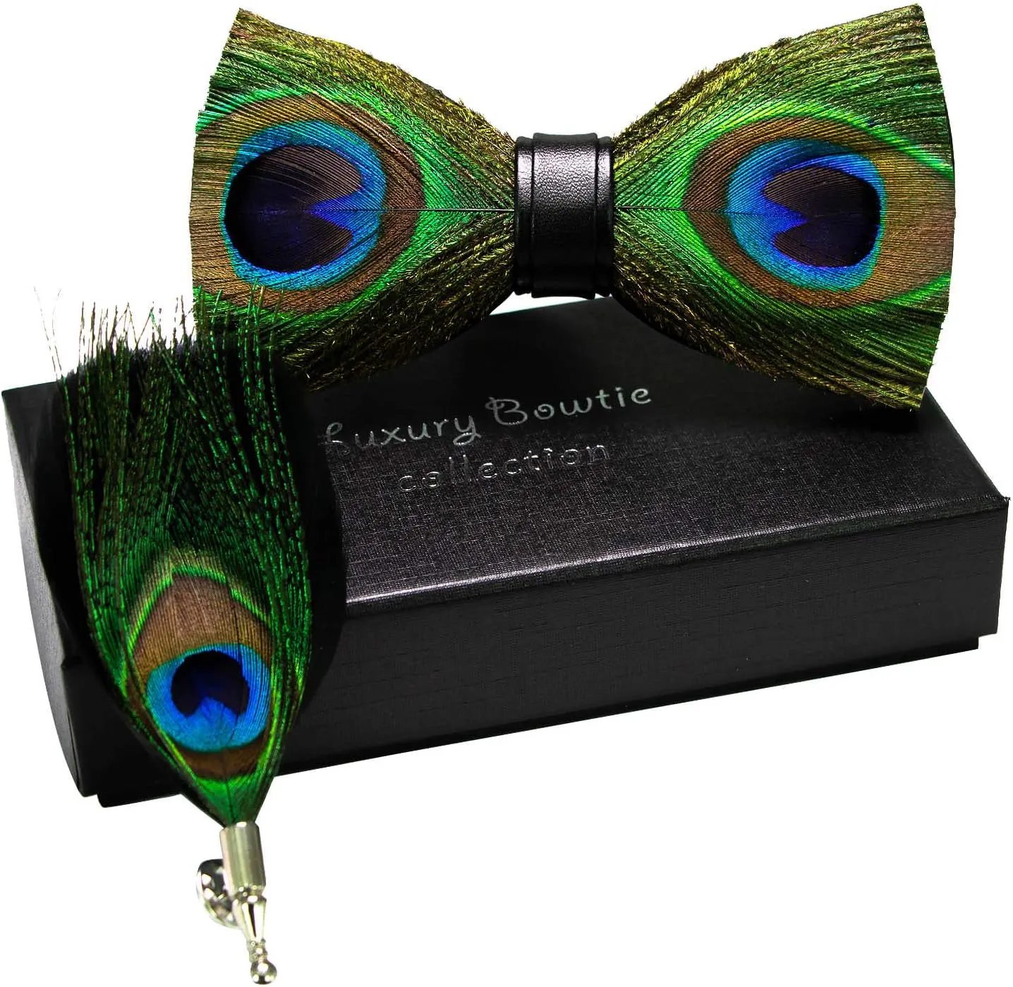 RBOCOTT Handmade Feather Pre-tied Bow tie and Brooch Sets for Men