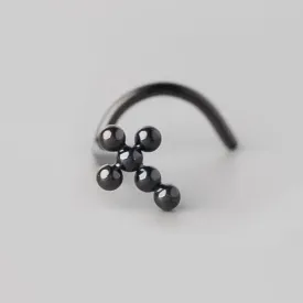 Screw Shape Ball Weld Cross Top Nose Stud in Black - Titanium