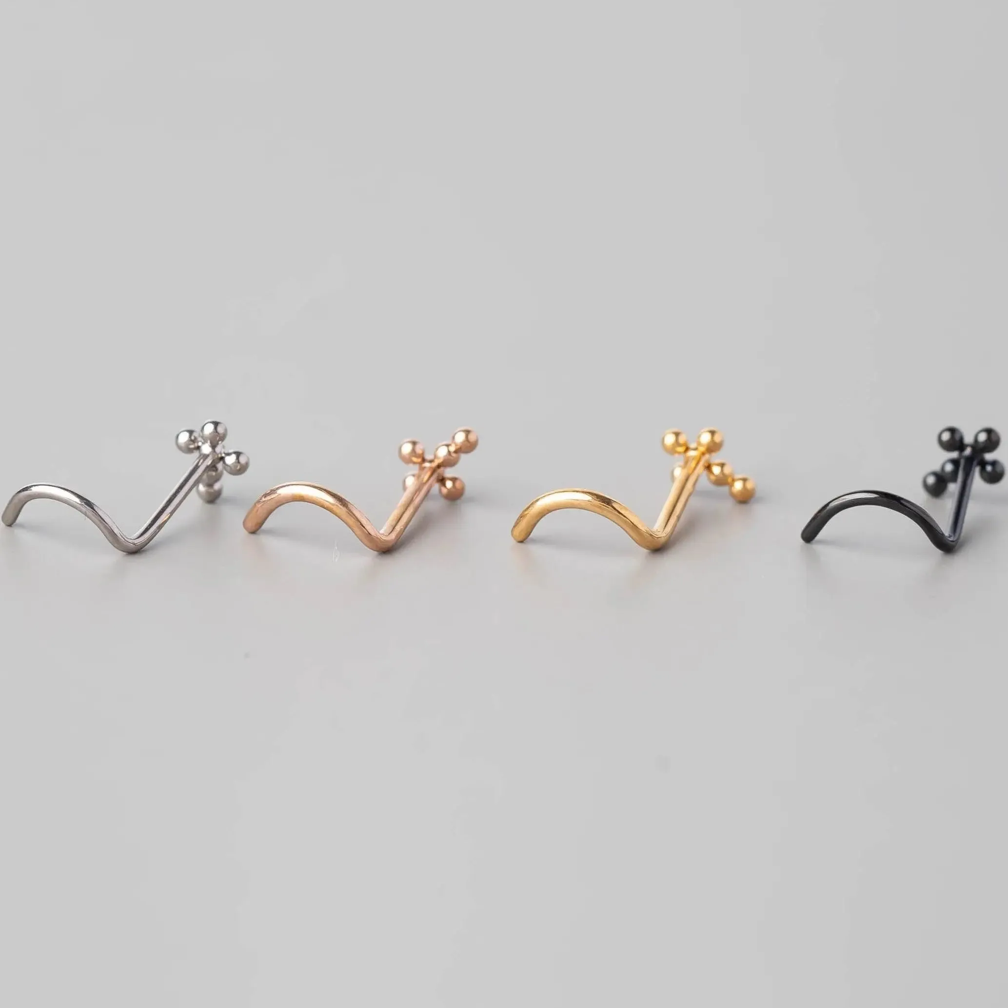 Screw Shape Ball Weld Cross Top Nose Stud in Black - Titanium