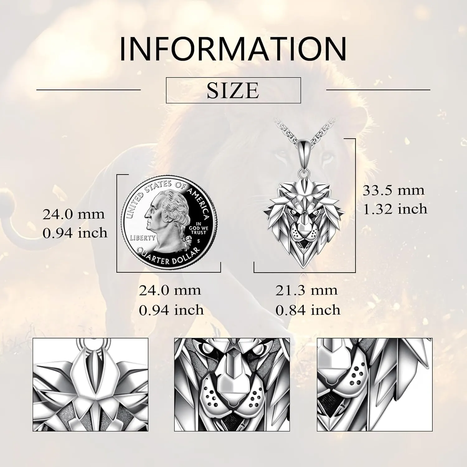 Shark/Lion/Turtle Necklace Sterling Silver Animal Pendant Animal Jewelry Gifts for Women Men