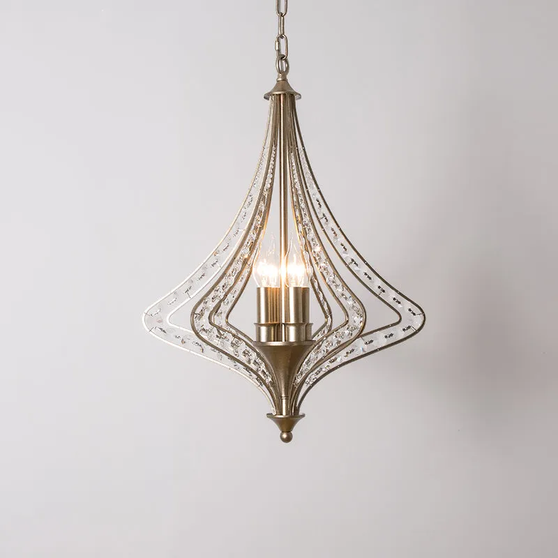 Silver Crystal Diamond Chandelier Pendant Light - Minimalist 4-Head Living Room Hanging Lamp