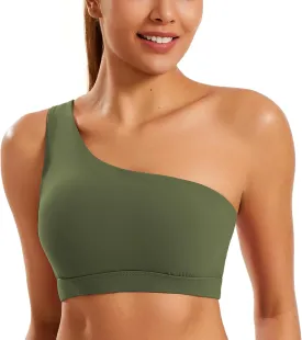 Smooth Sports Bras for Women One Shoulder Low Impact Asymmetrical Workout Tops Padded Yoga Bra