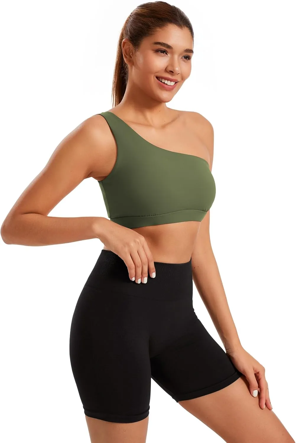 Smooth Sports Bras for Women One Shoulder Low Impact Asymmetrical Workout Tops Padded Yoga Bra