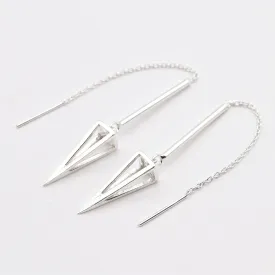 Spike Threader Earrings - Long Spear Earrings - Silver Pyramid Earrings