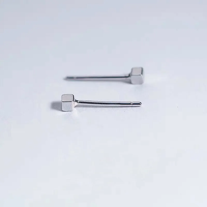 Square shape silver earrings, Studs, Solid Sterling Silver, Minimalist Jewelry