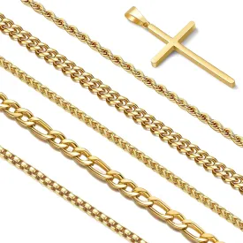 Stackable Gold/Silver Chain for Men, 6/7 Pcs Stainless Steel Cross Chain Mens Necklace Jewelry Set for Men, 5/6 Chains   1 Cross Pendant