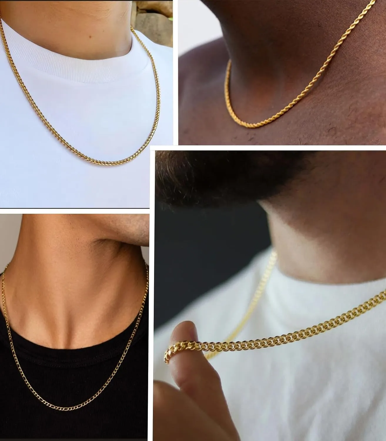 Stackable Gold/Silver Chain for Men, 6/7 Pcs Stainless Steel Cross Chain Mens Necklace Jewelry Set for Men, 5/6 Chains   1 Cross Pendant