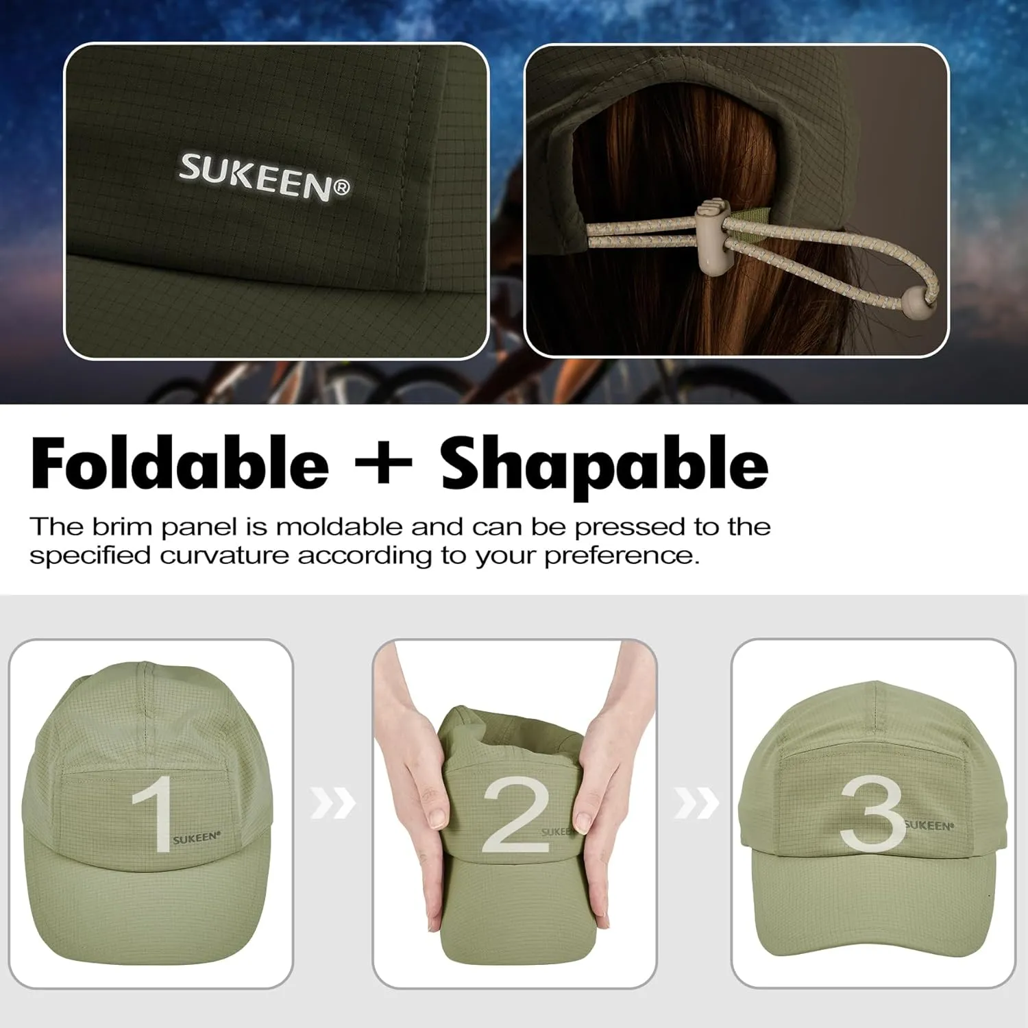 Sukeen Lightweight Sun Hat for Women Men,Quick Drying Baseball Cap UPF50  Running Hats Foldable Sport Cap for Outdoor Daily