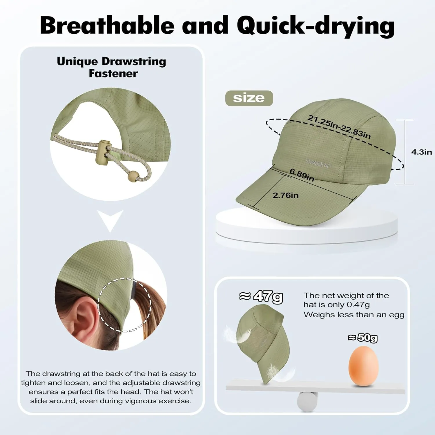 Sukeen Lightweight Sun Hat for Women Men,Quick Drying Baseball Cap UPF50  Running Hats Foldable Sport Cap for Outdoor Daily