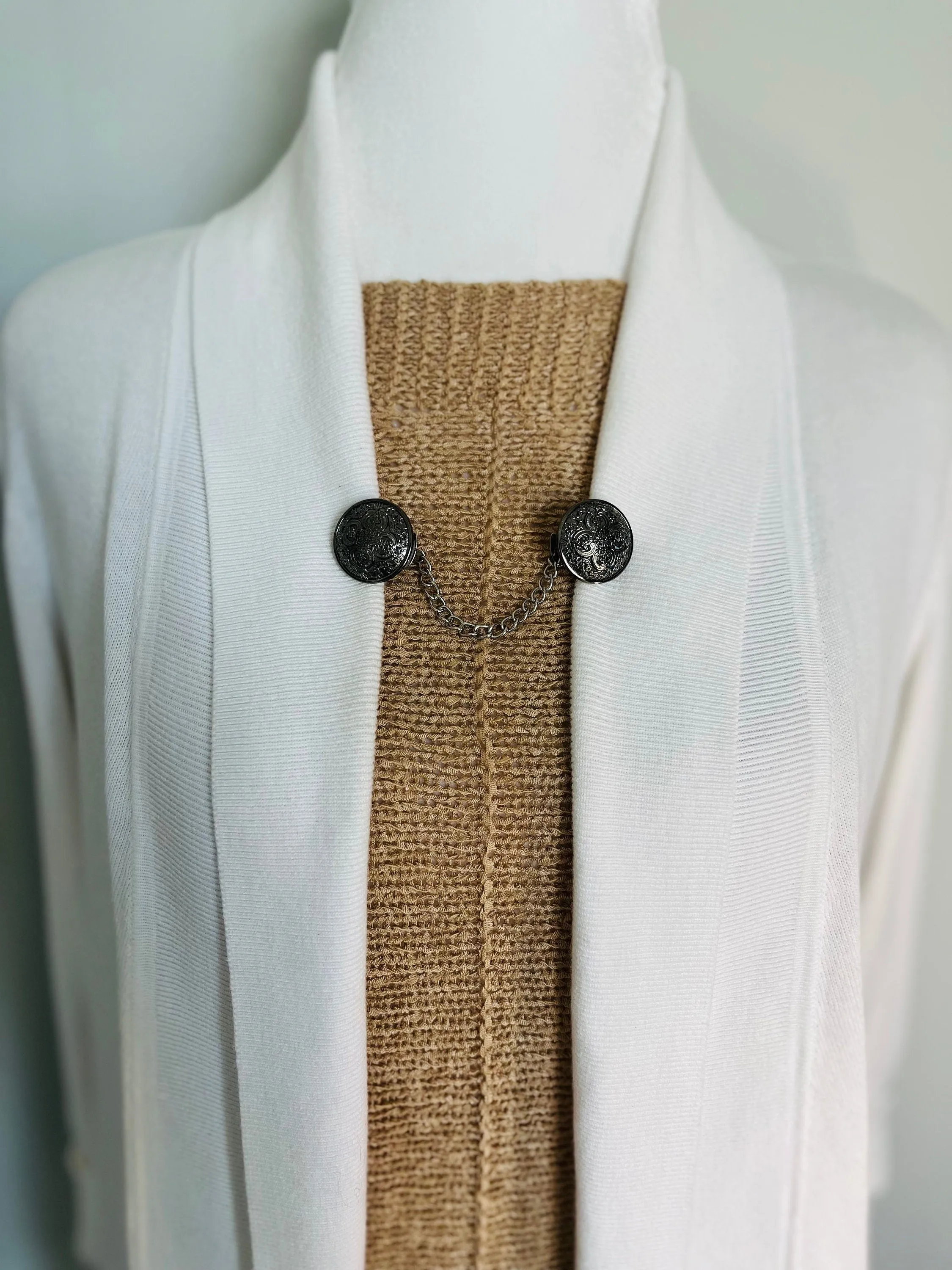 Sweater Clips Celtic Chain Sweater Clip Retro Cardigan Clasp Pewter Kimono Clasps Sweater Guard Gift for Mom Gifts for Her by Fabulici