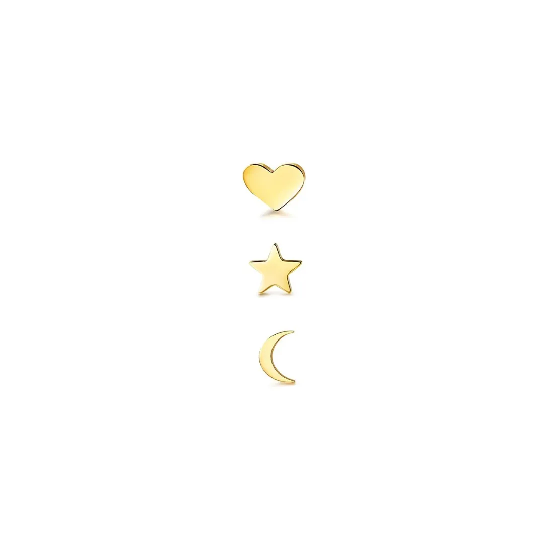 The Trio Set: Heart, Moon and Star Gold